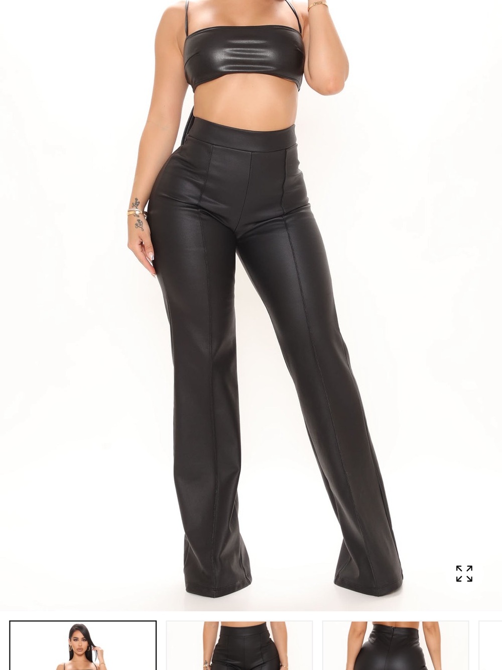 Fashion Nova Black High-Rise Faux Leather Flare Pants